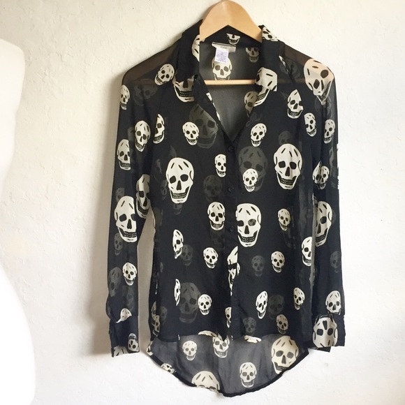 i.ner Tops - I.ner Sheer Black Skull Blouse S
